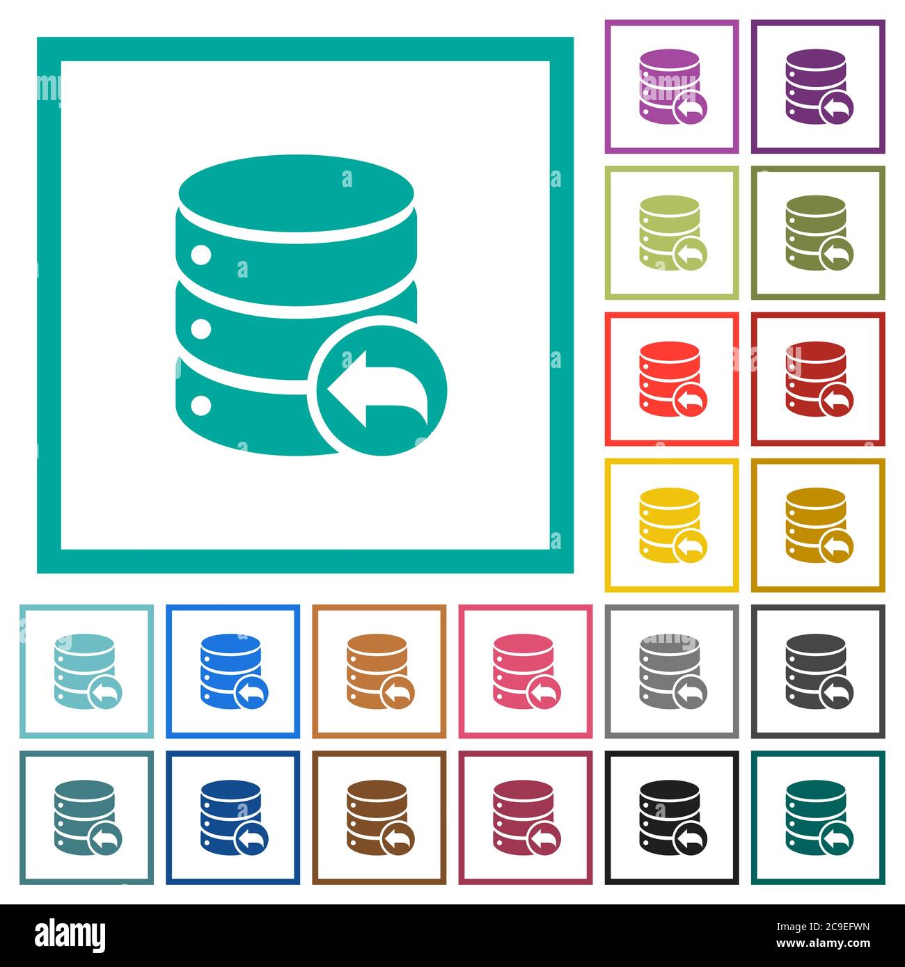 Database transaction rollback flat color icons with quadrant frames on white background Stock Vector