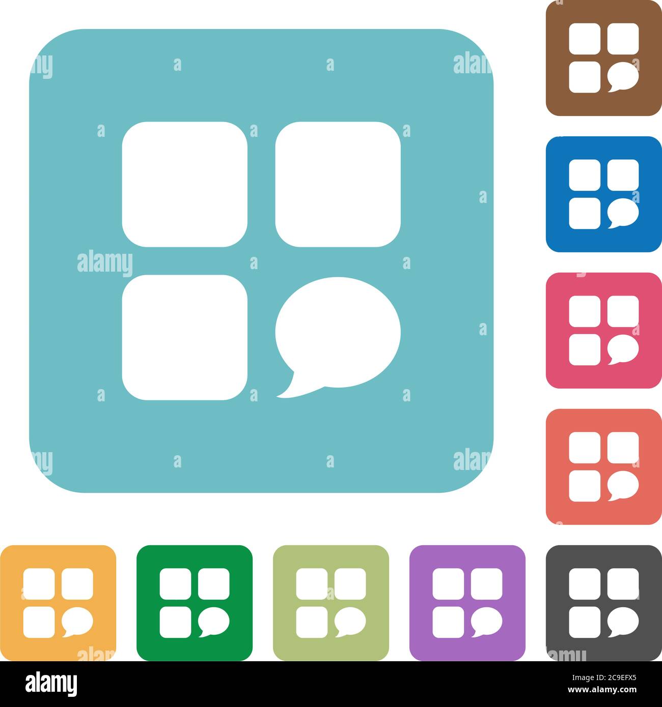 Message component white flat icons on color rounded square backgrounds Stock Vector