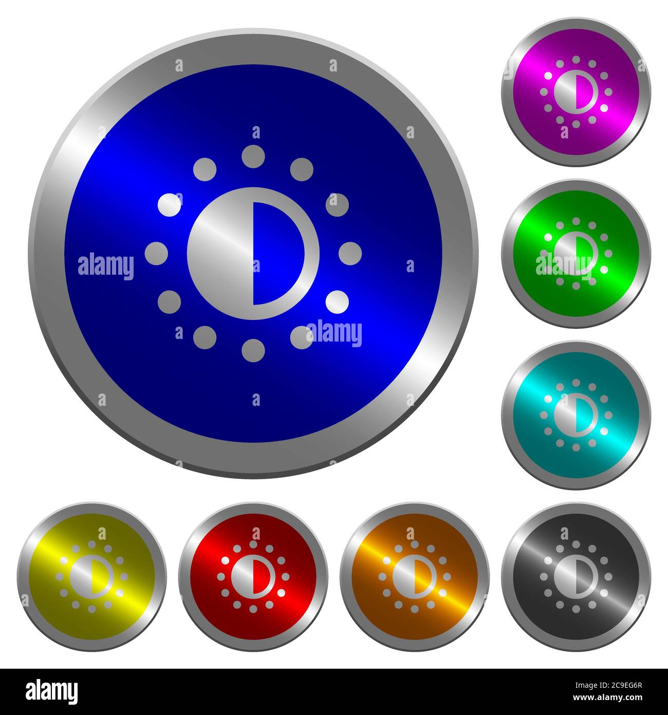 Saturation control icons on round luminous coin-like color steel ...
