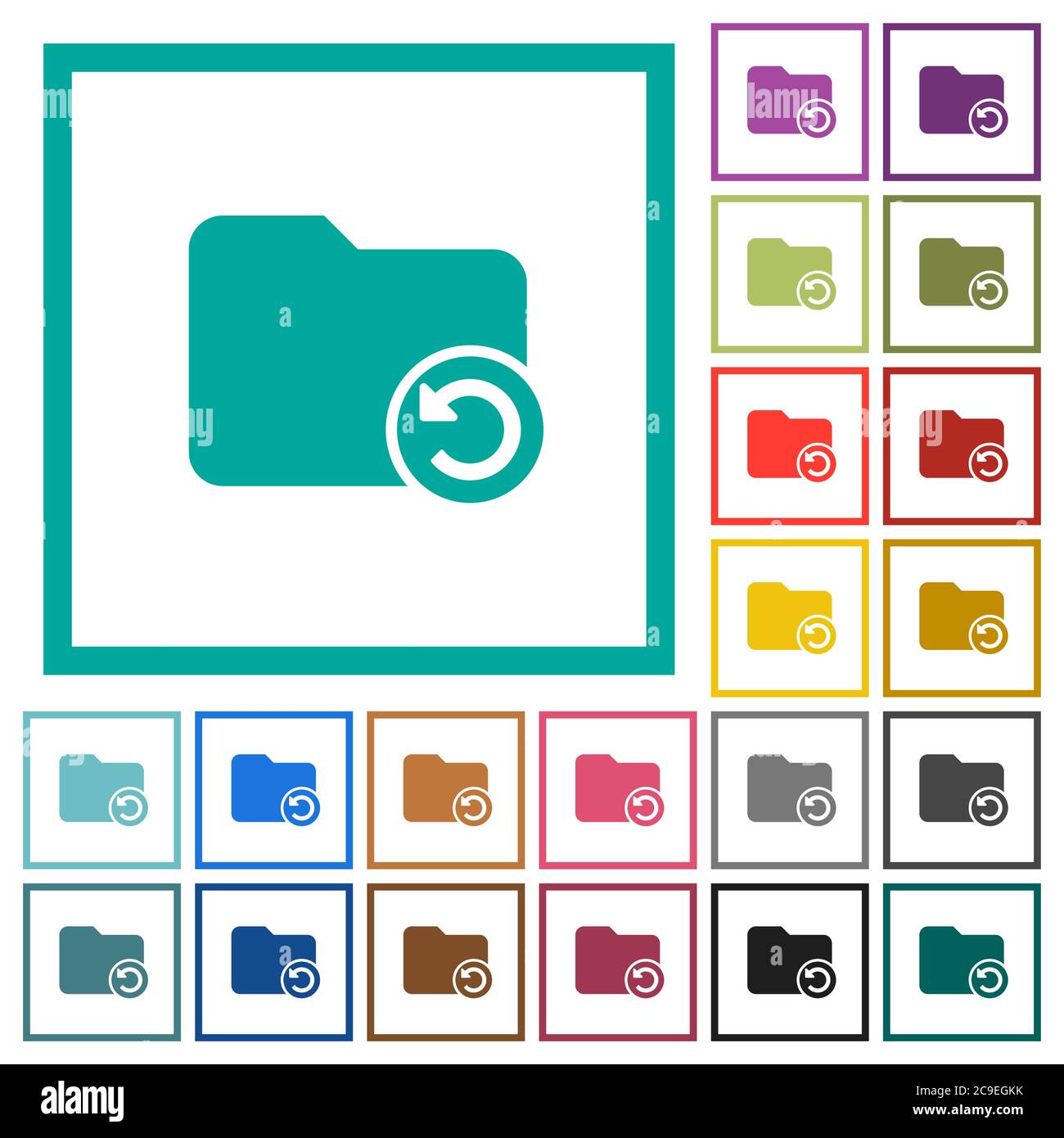 Undo directory last operation flat color icons with quadrant frames on white background Stock Vector