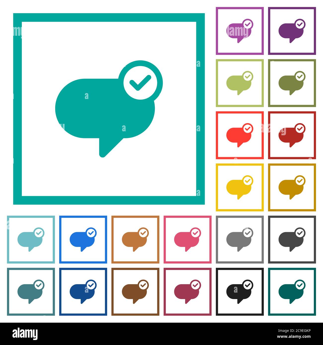 Message sent flat color icons with quadrant frames on white background Stock Vector
