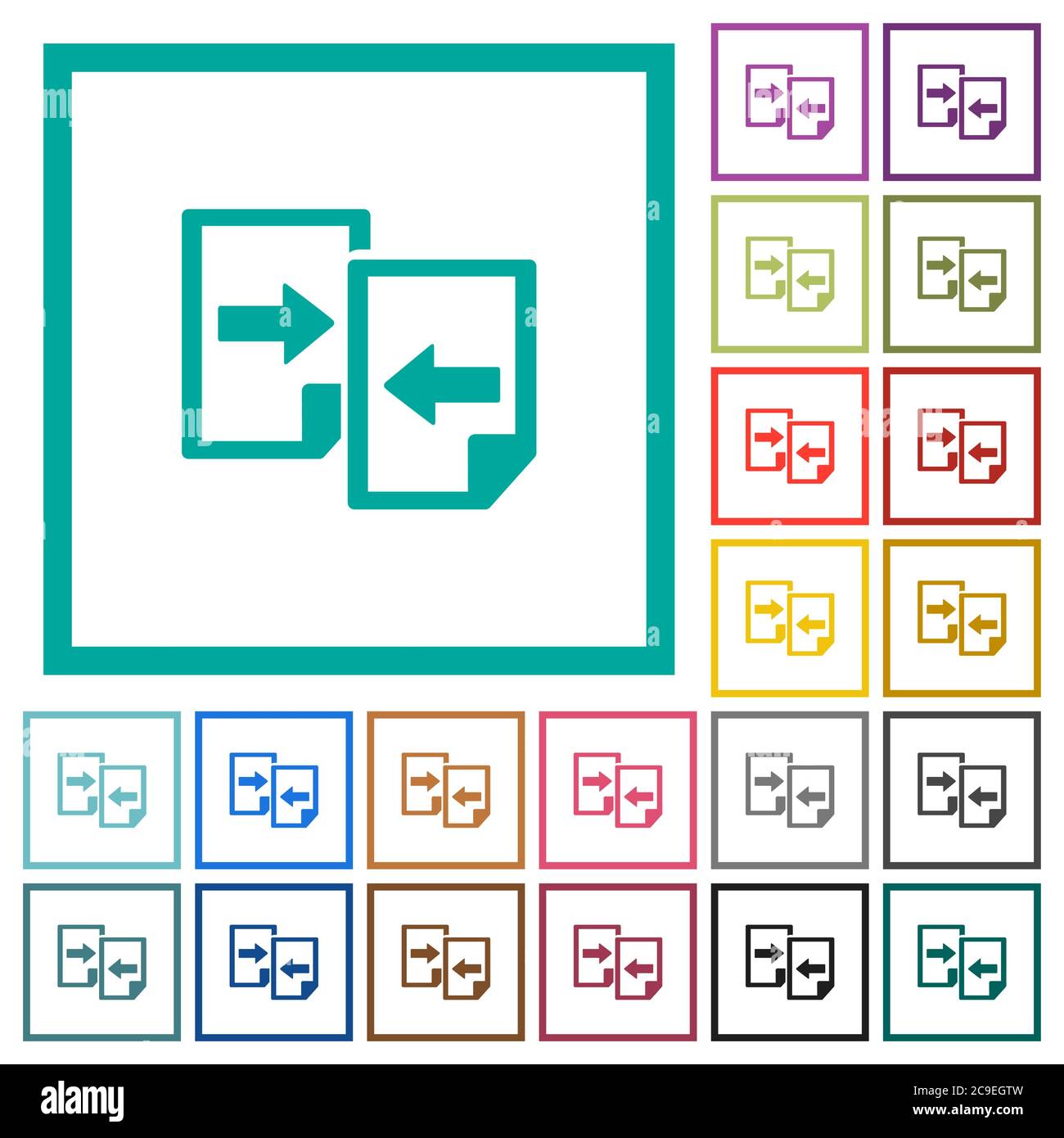 Share documents flat color icons with quadrant frames on white ...