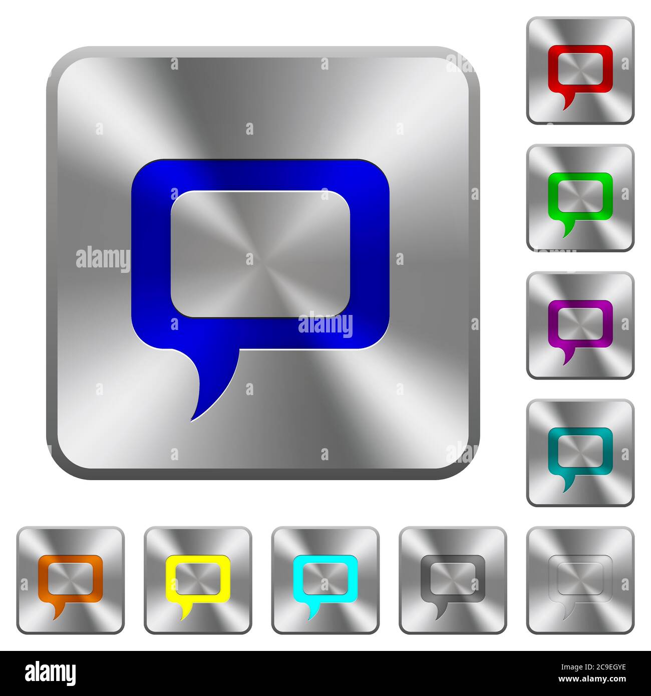 Empty comment bubble engraved icons on rounded square glossy steel buttons Stock Vector
