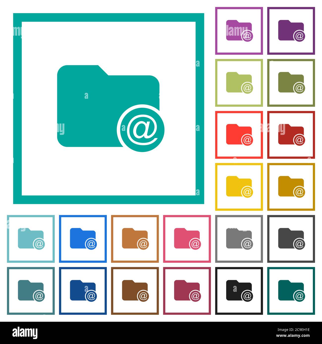 Directory email flat color icons with quadrant frames on white background Stock Vector