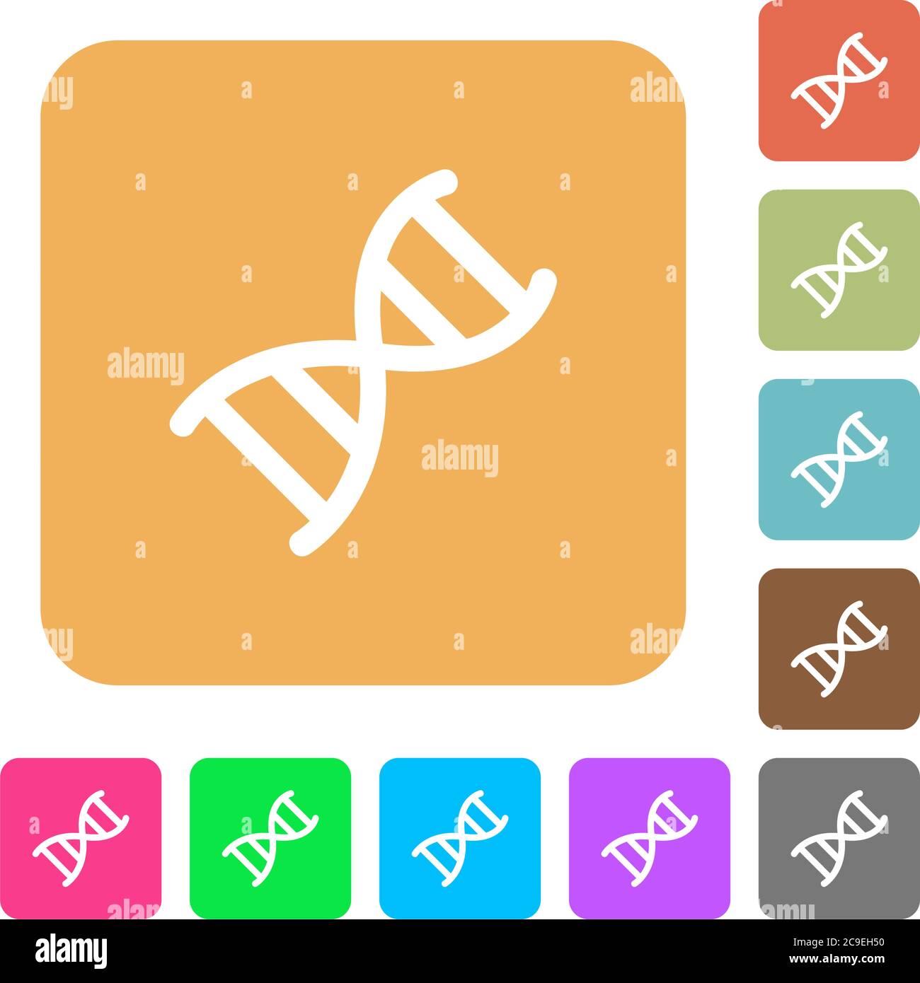 DNA molecule flat icons on rounded square vivid color backgrounds. Stock Vector