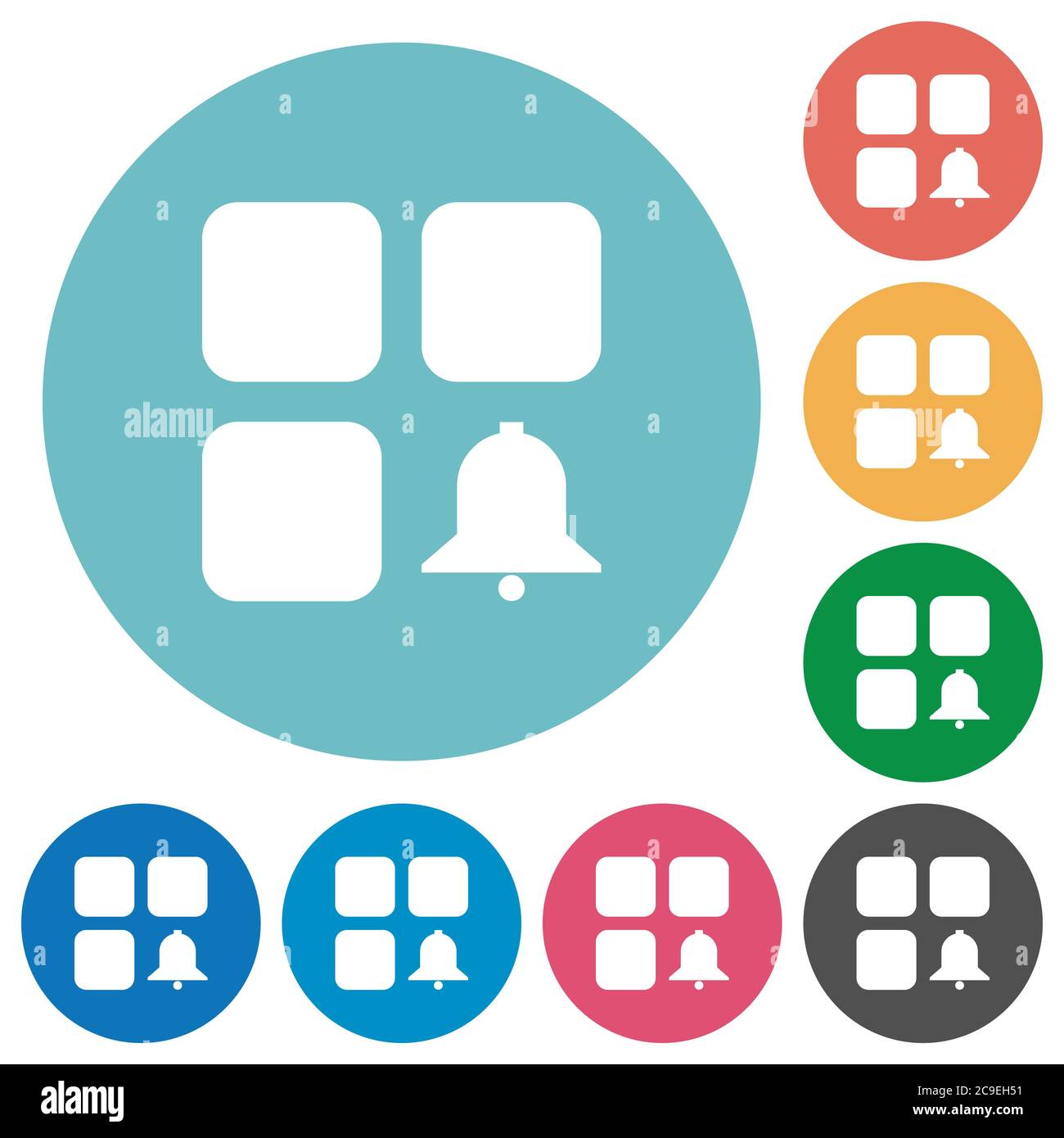 Component alert flat white icons on round color backgrounds Stock Vector