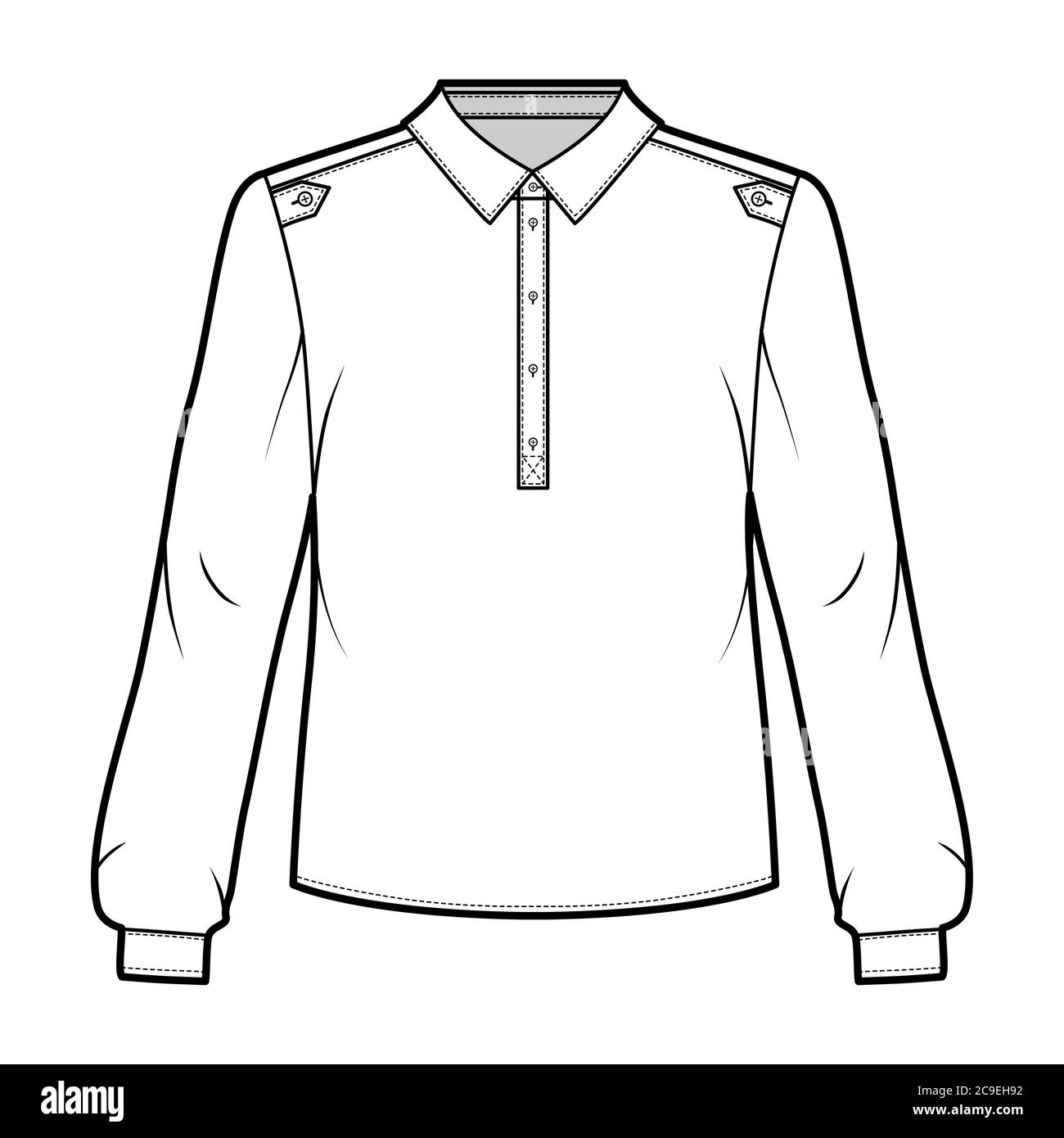 Henley shirt technical fashion illustration with buttoned placket ...