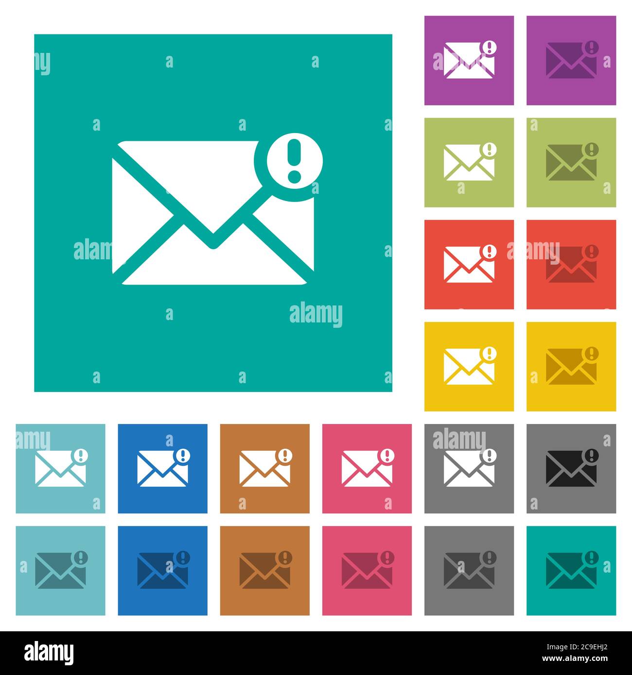 Important message multi colored flat icons on plain square backgrounds. Included white and darker icon variations for hover or active effects. Stock Vector