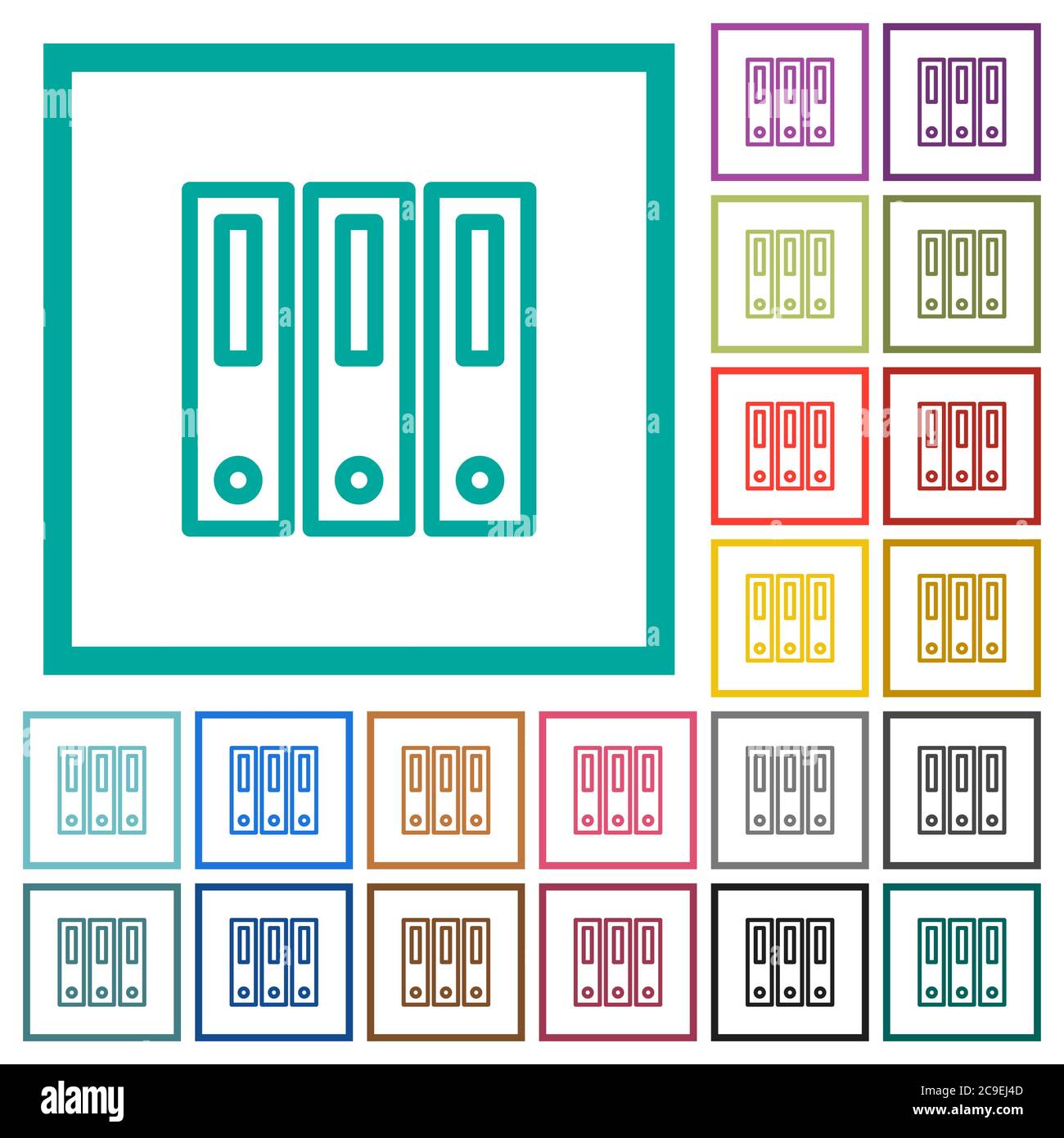 Binders flat color icons with quadrant frames on white background Stock ...