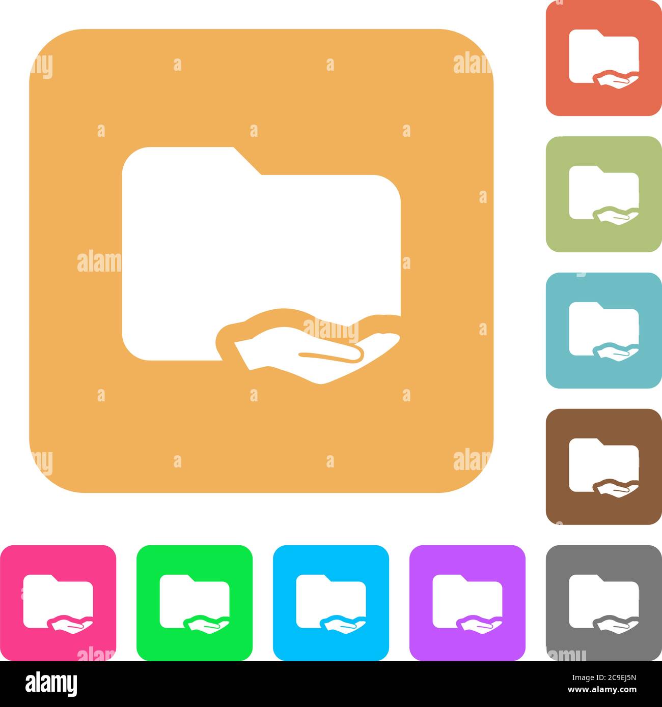 Shared folder flat icons on rounded square vivid color backgrounds. Stock Vector