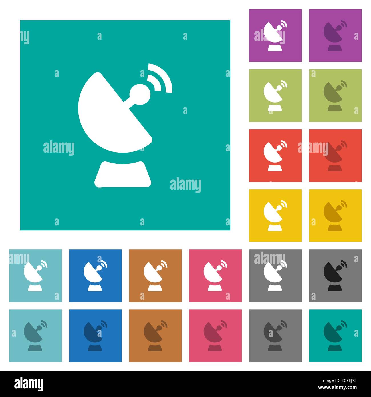 Satellite dish multi colored flat icons on plain square backgrounds ...
