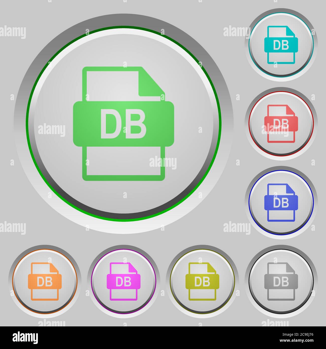 DB file format color icons on sunk push buttons Stock Vector