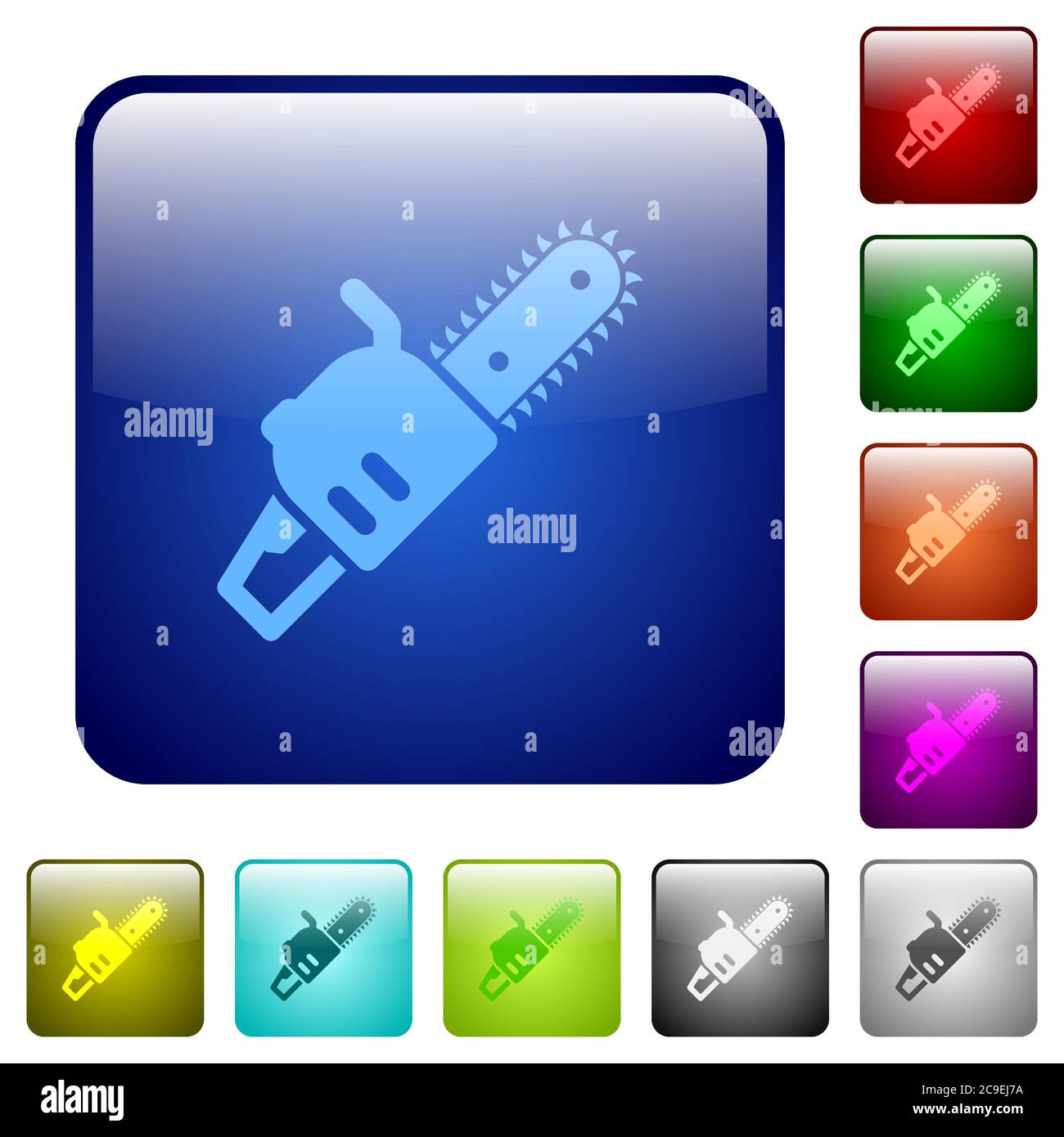 Chainsaw icons in rounded square color glossy button set Stock Vector
