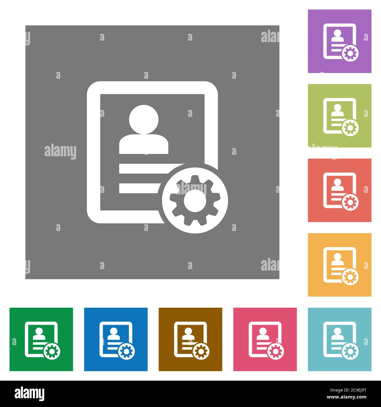 Contact settings flat icons on simple color square backgrounds Stock ...