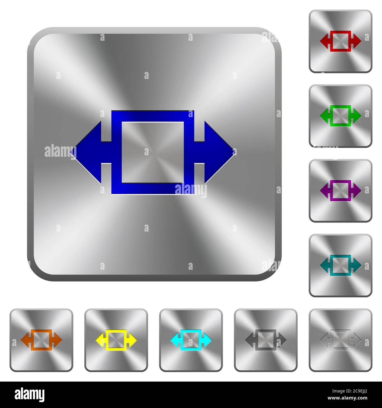 Width tool engraved icons on rounded square glossy steel buttons Stock Vector