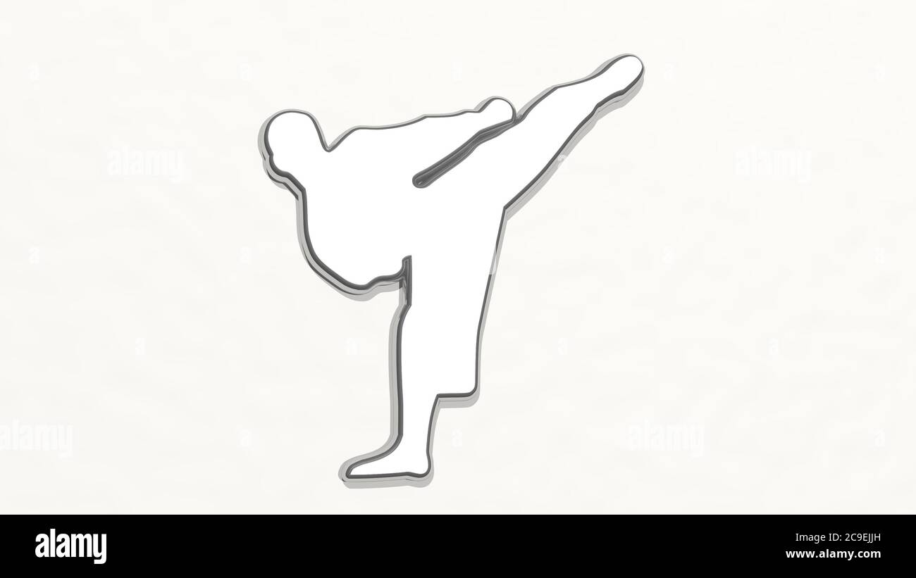 Karate Texture KARATE MAN on the wall. 3D illustration of metallic sculpture over a ...