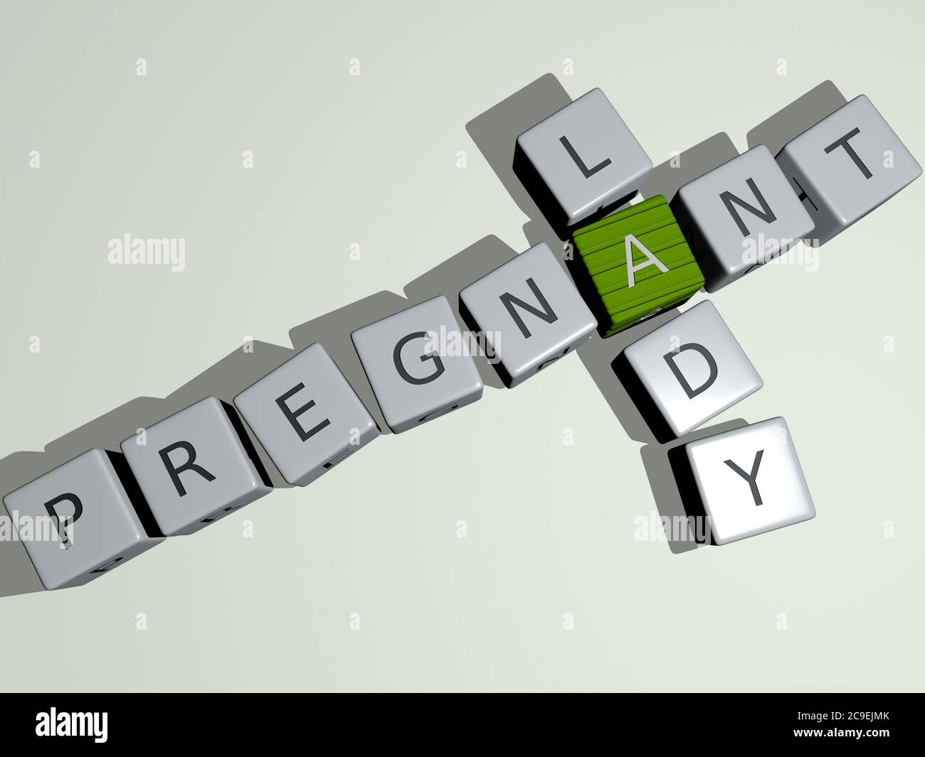 crosswords of PREGNANT LADY arranged by cubic letters on a mirror floor