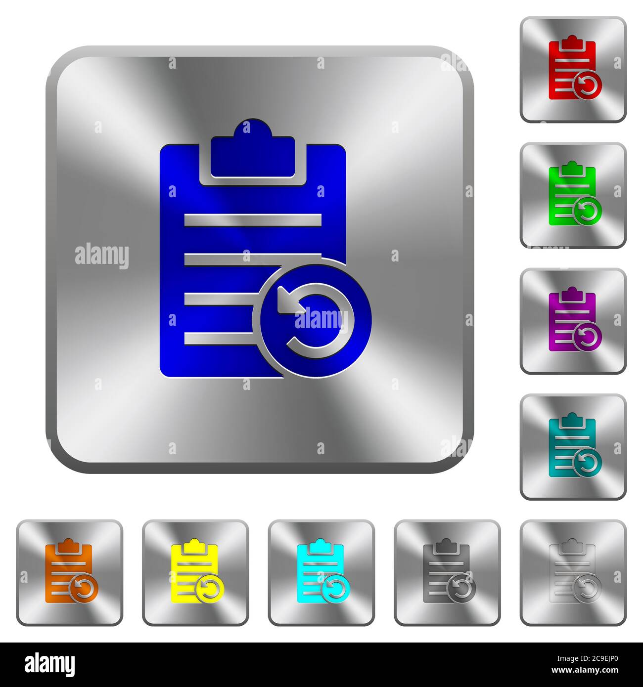 Undo note changes engraved icons on rounded square glossy steel buttons Stock Vector
