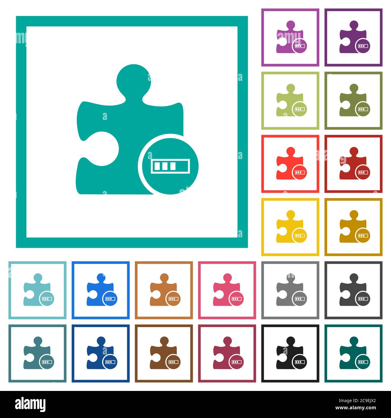 Plugin processing flat color icons with quadrant frames on white background Stock Vector