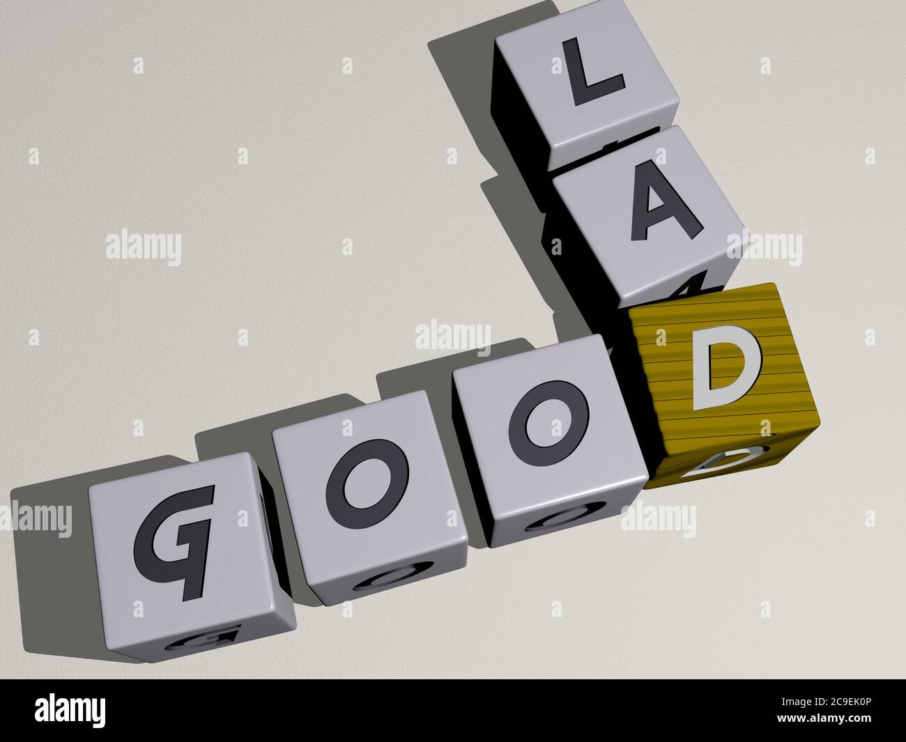 crosswords of good lad arranged by cubic letters on a mirror floor