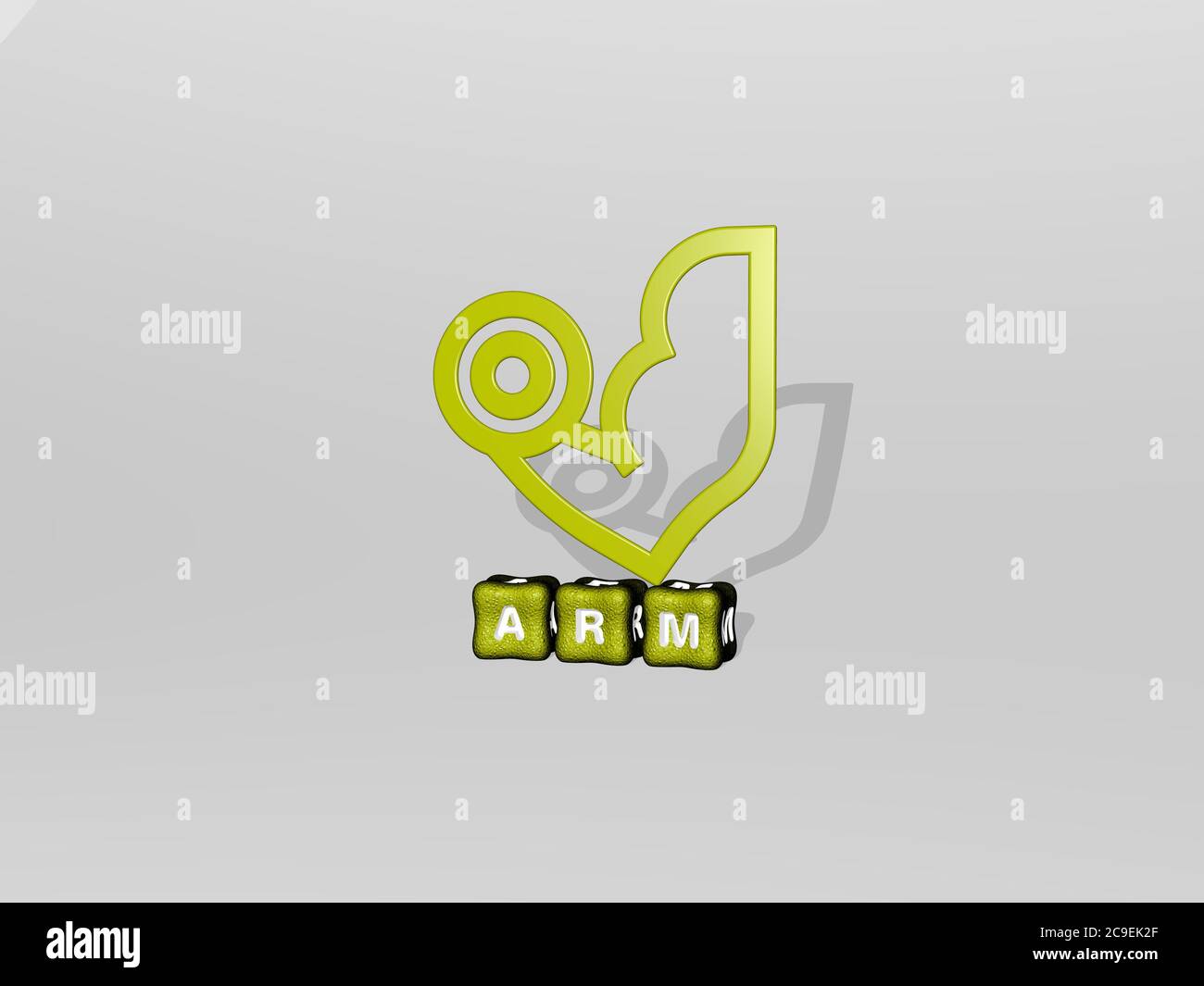 3D representation of ARM with icon on the wall and text arranged by ...