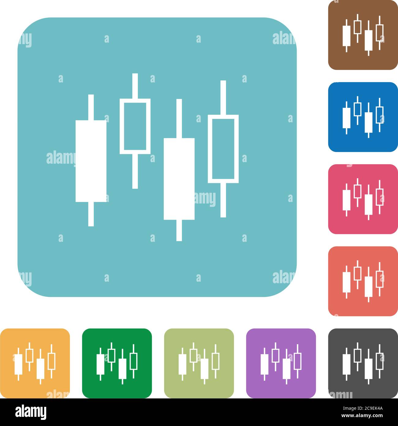 Candlestick chart white flat icons on color rounded square backgrounds Stock Vector