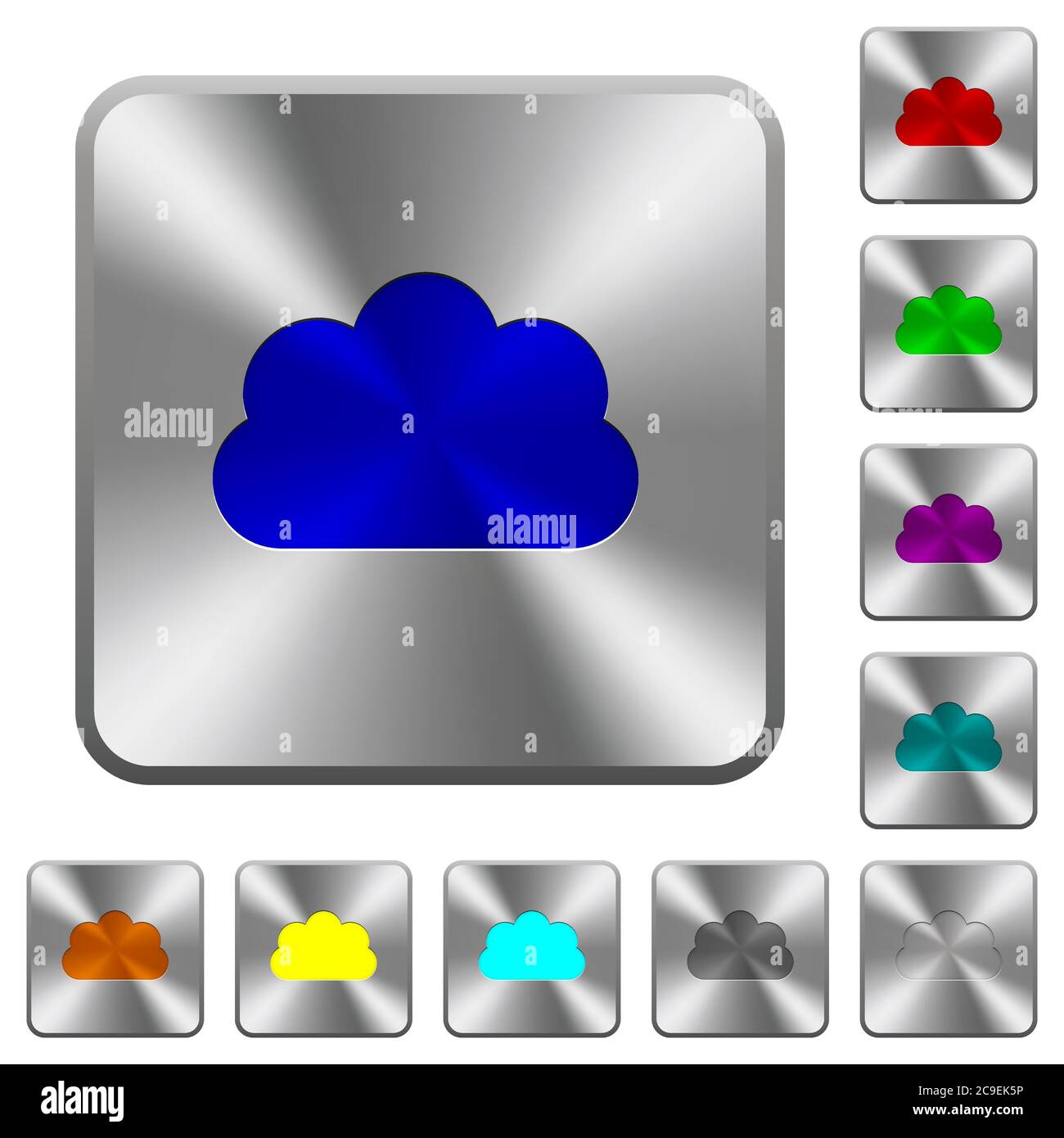 Cloud engraved icons on rounded square glossy steel buttons Stock Vector