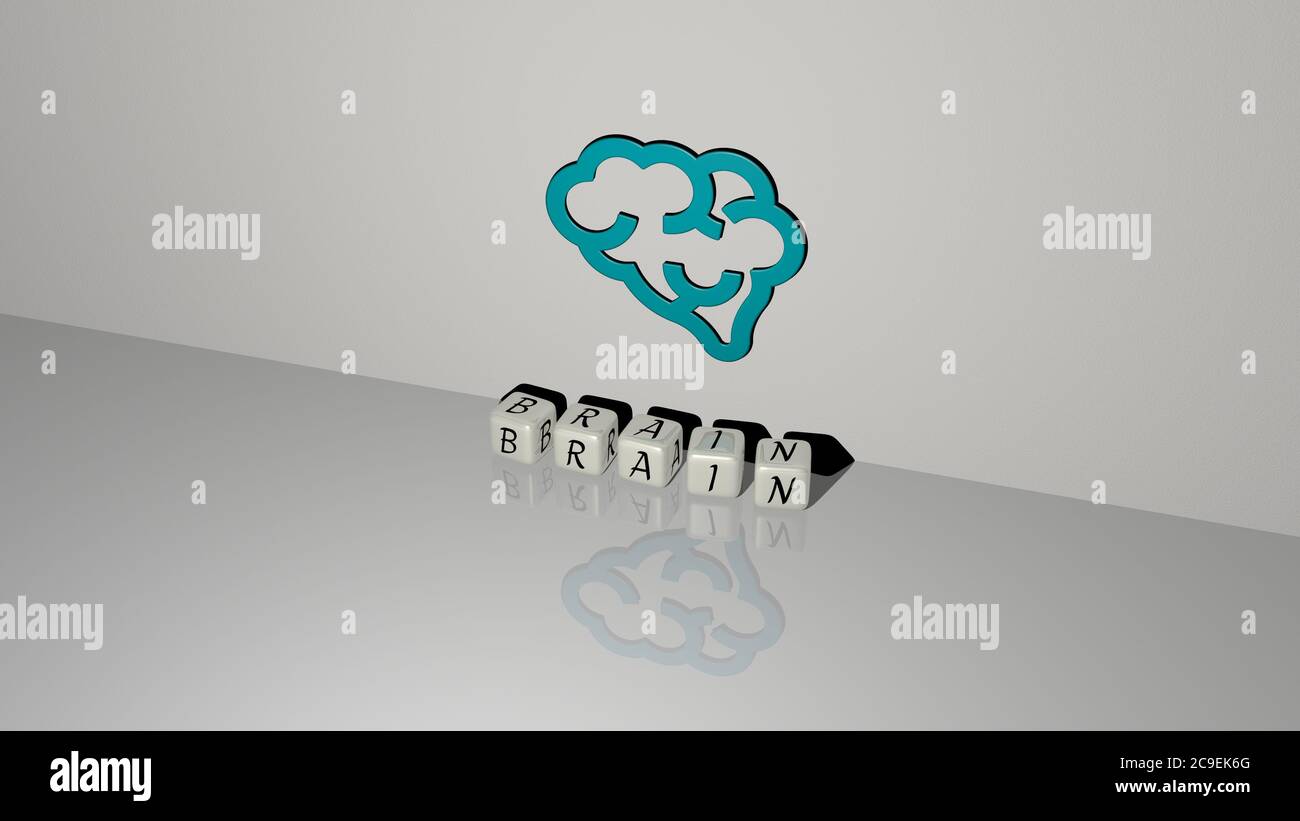 3D representation of BRAIN with icon on the wall and text arranged by ...