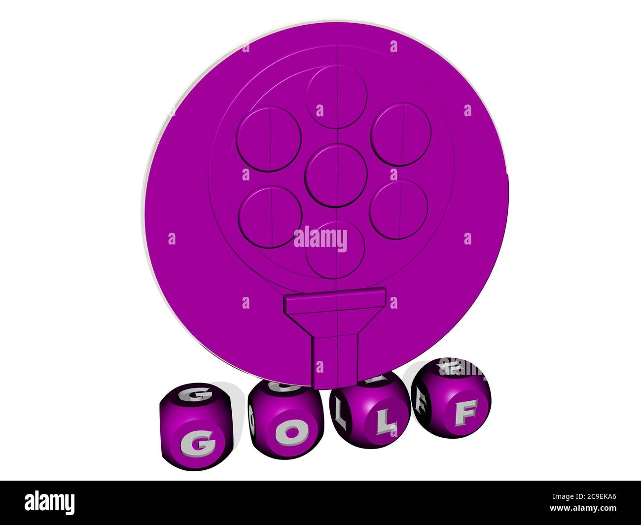 3D representation of GOLF with icon on the wall and text arranged by ...