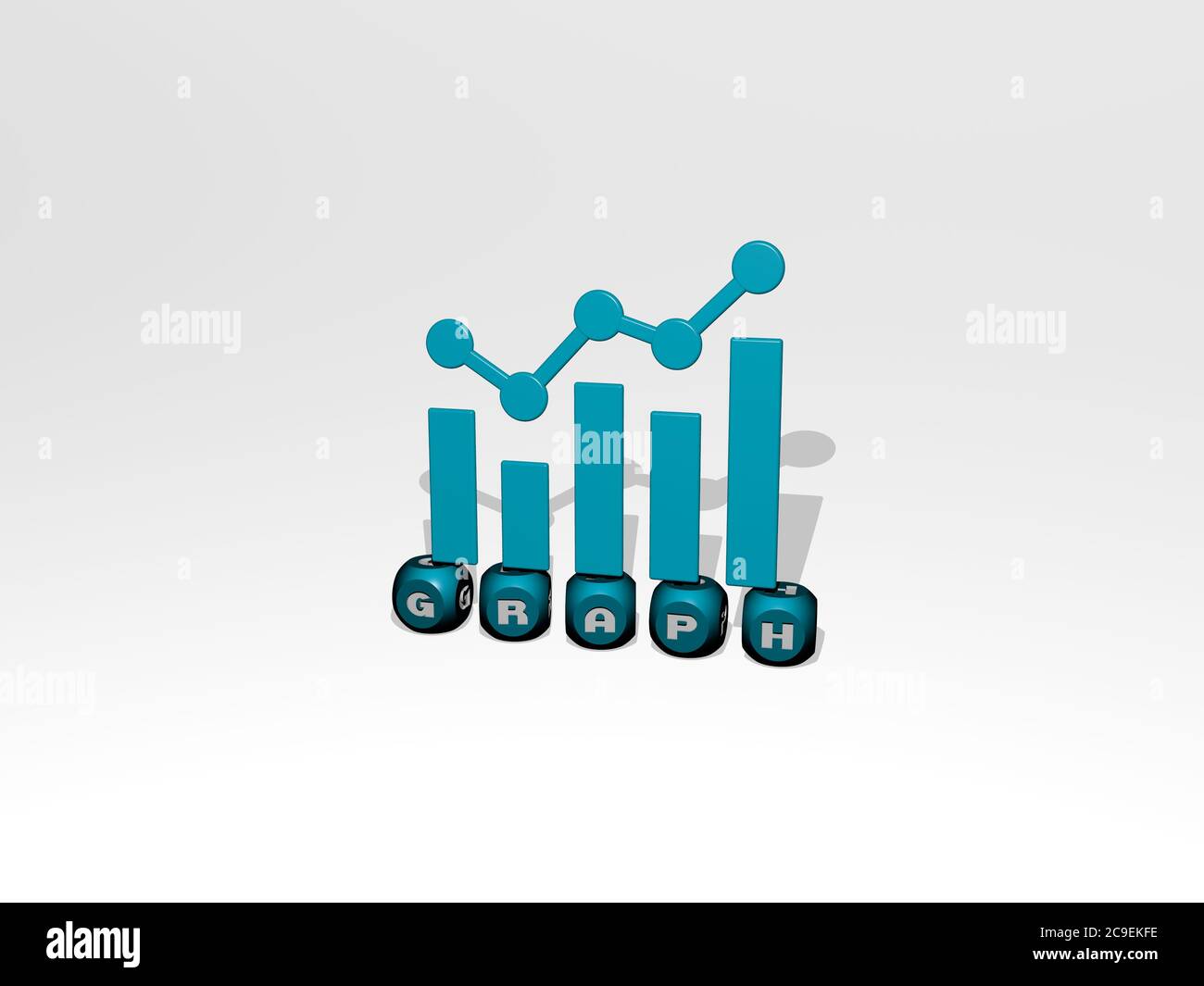 3D representation of graph with icon on the wall and text arranged by ...