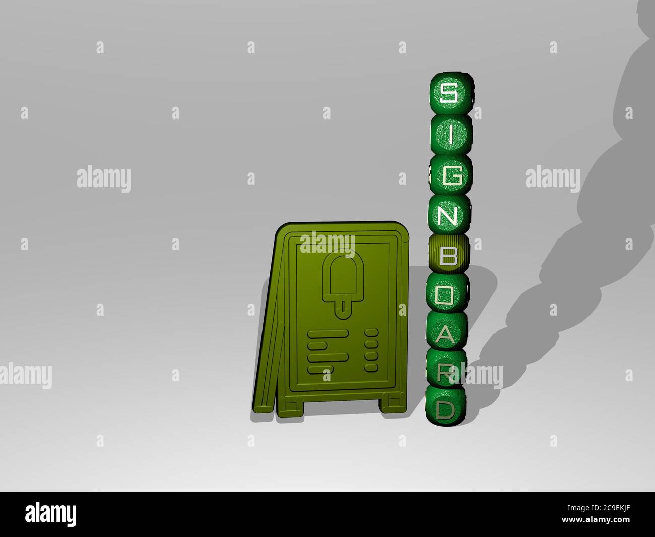 3D graphical image of signboard vertically along with text built around ...