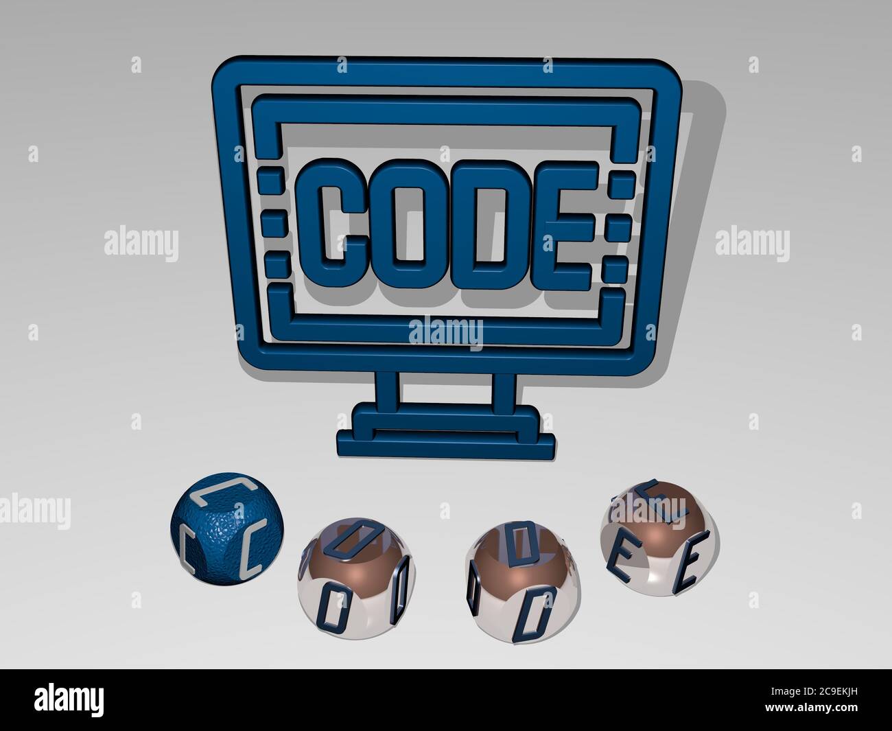 3D representation of CODE with icon on the wall and text arranged by ...