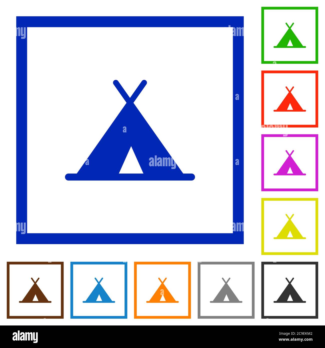 Tent flat color icons in square frames on white background Stock Vector