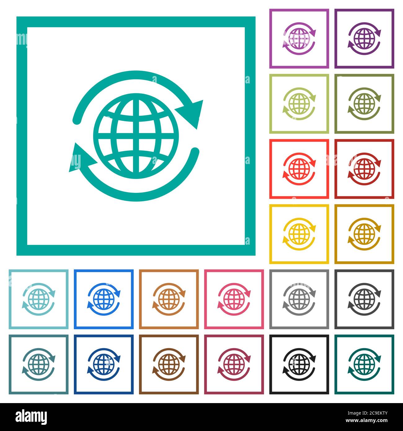 International flat color icons with quadrant frames on white background Stock Vector