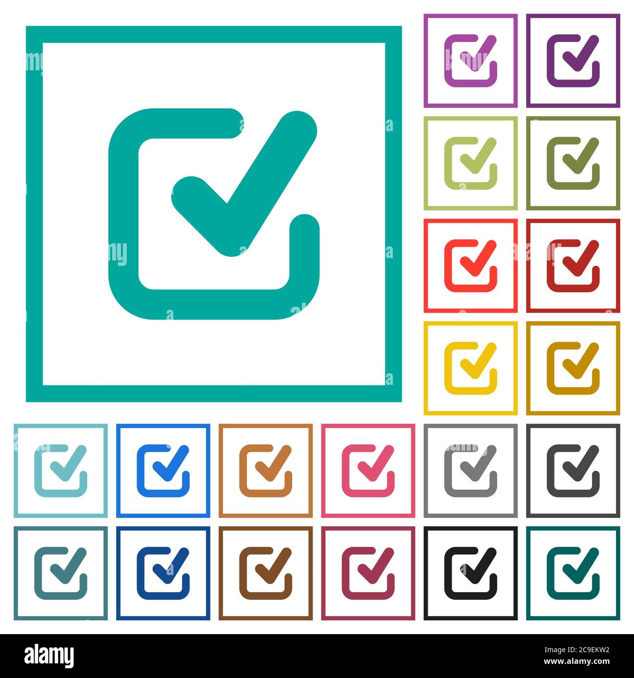 Checkmark flat color icons with quadrant frames on white background Stock Vector