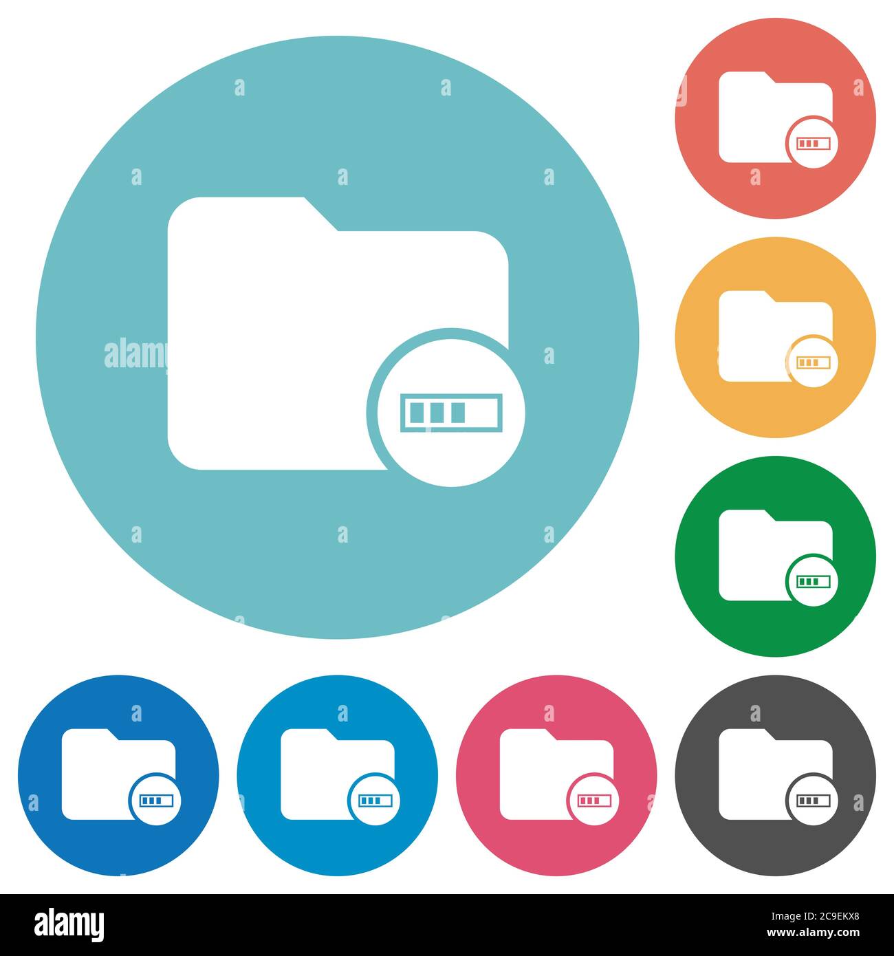 Directory processing flat white icons on round color backgrounds Stock Vector