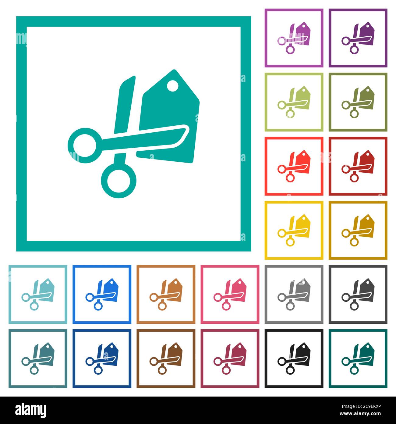 Price cut flat color icons with quadrant frames on white background ...