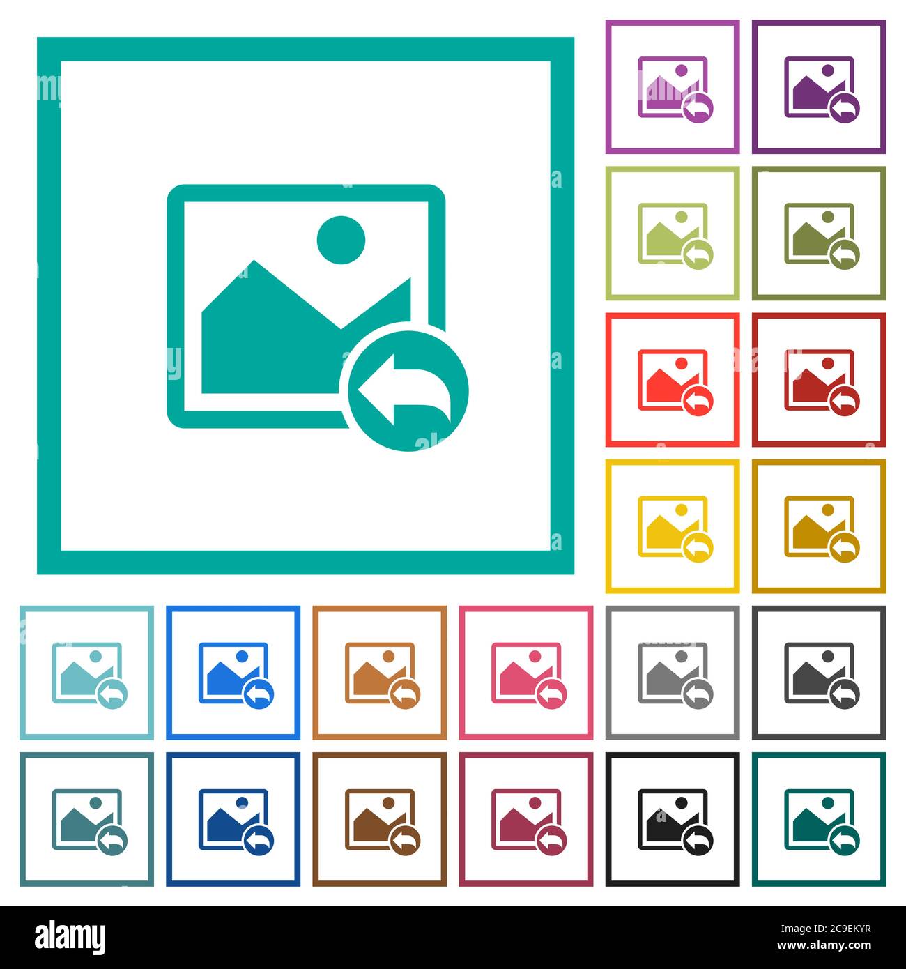 Undo image changes flat color icons with quadrant frames on white background Stock Vector