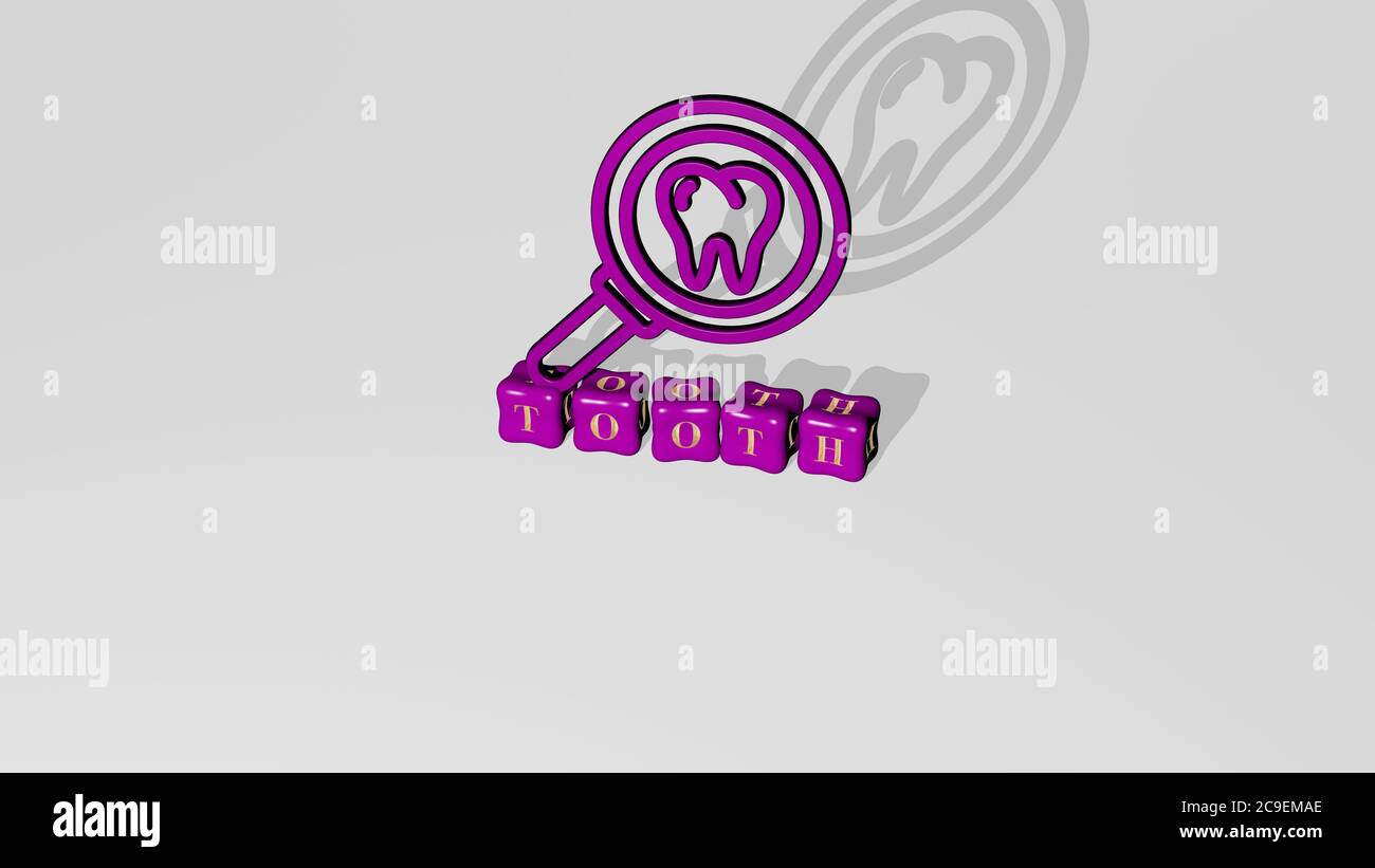 3D illustration of TOOTH graphics and text made by metallic dice ...