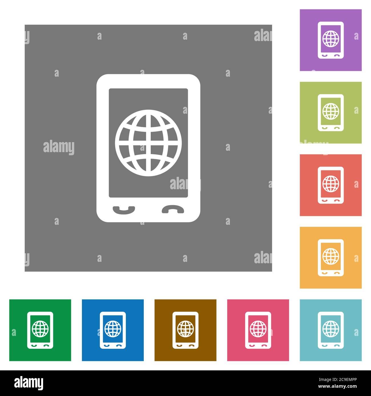 Mobile internet flat icons on simple color square backgrounds Stock ...
