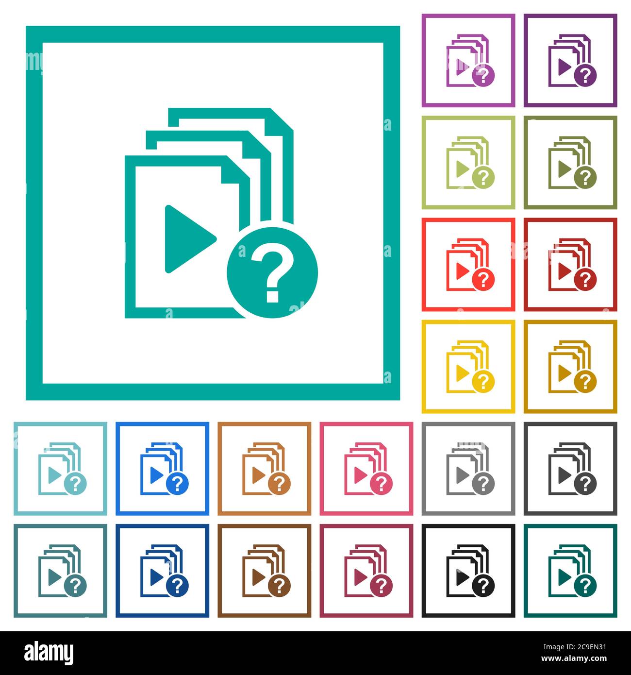 Unknown playlist flat color icons with quadrant frames on white background Stock Vector
