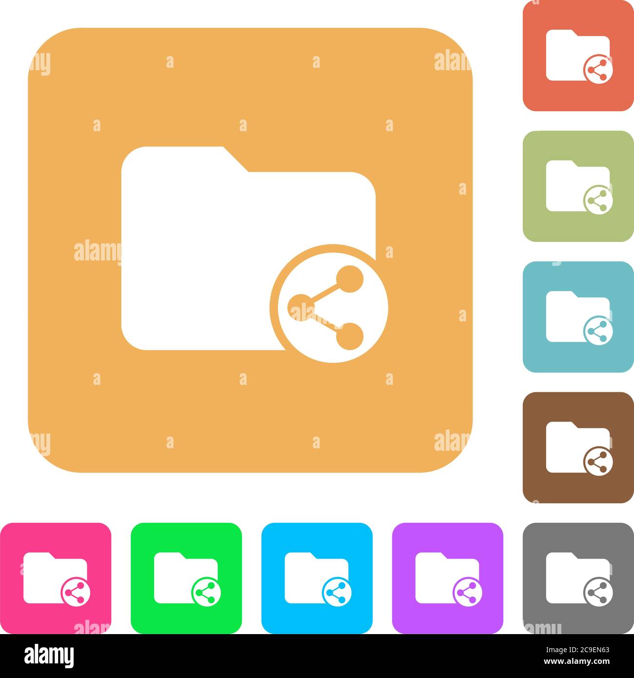 Share directory flat icons on rounded square vivid color backgrounds. Stock Vector