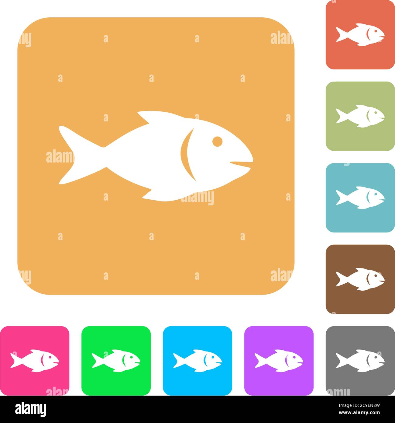 Fish flat icons on rounded square vivid color backgrounds. Stock Vector