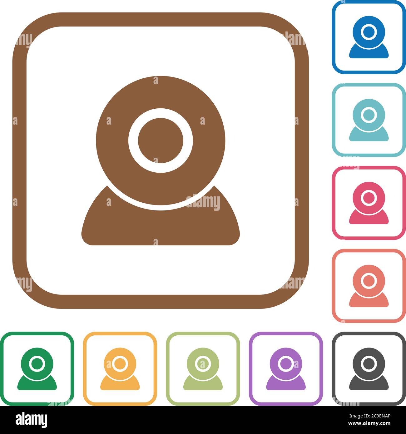 Webcam simple icons in color rounded square frames on white background Stock Vector