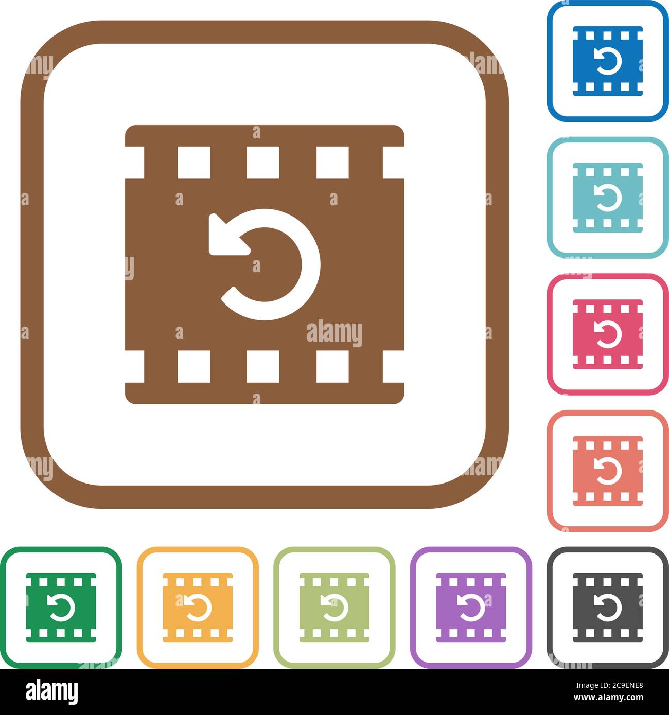 Undo movie changes simple icons in color rounded square frames on white background Stock Vector