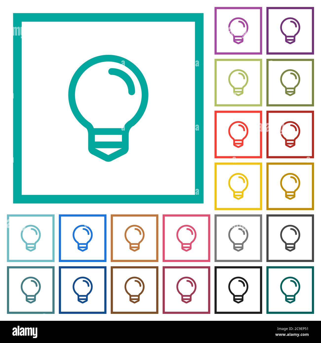 Light bulb flat color icons with quadrant frames on white background Stock Vector