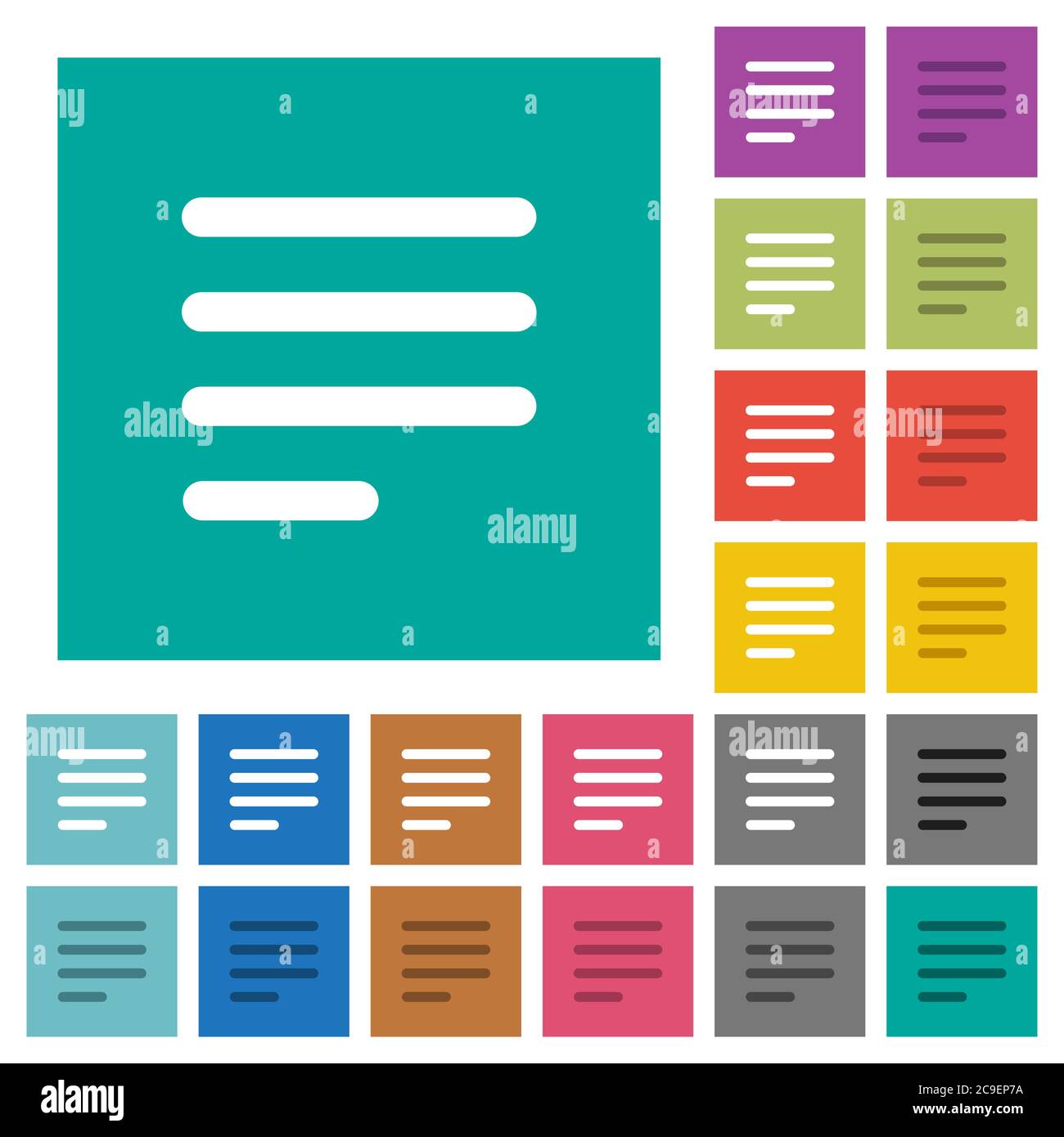 Text align justify last row left multi colored flat icons on plain ...