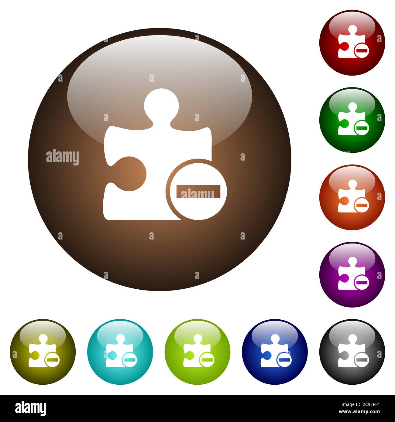 Remove plugin white icons on round color glass buttons Stock Vector