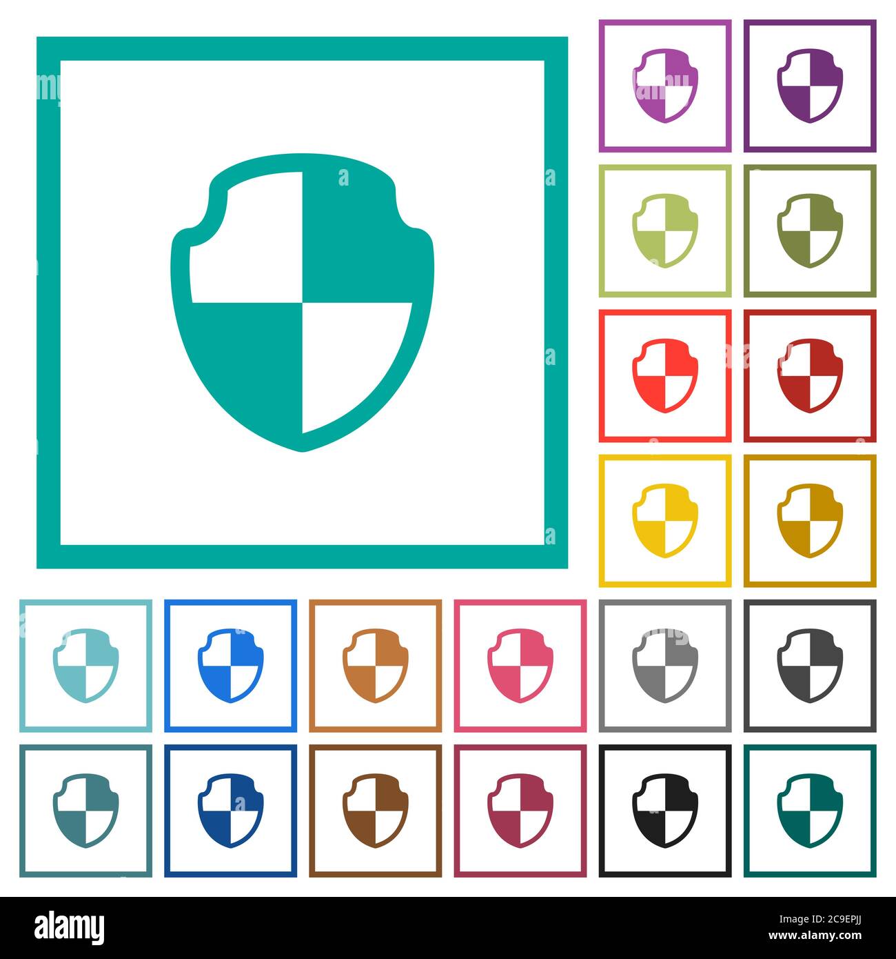 Shield flat color icons with quadrant frames on white background Stock ...