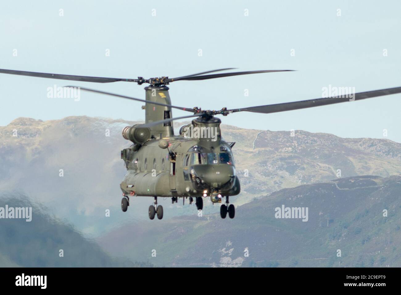 Chinook flying down the Mawddach estuary Stock Photo